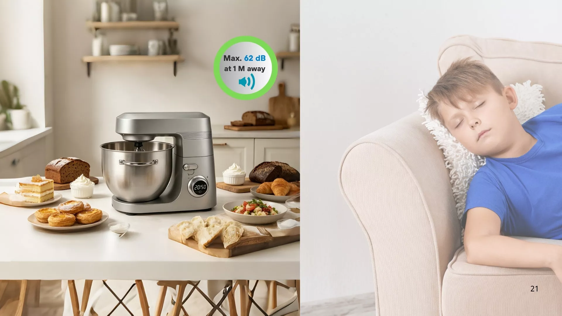 BESDA Ultra-quiet DC stand mixers, low noise level 62dB-64dB ideal for quiet kitchens